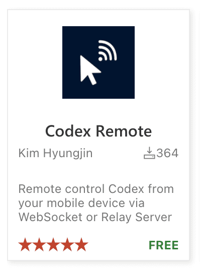 Codex Remote VS Marketplace 카드 화면